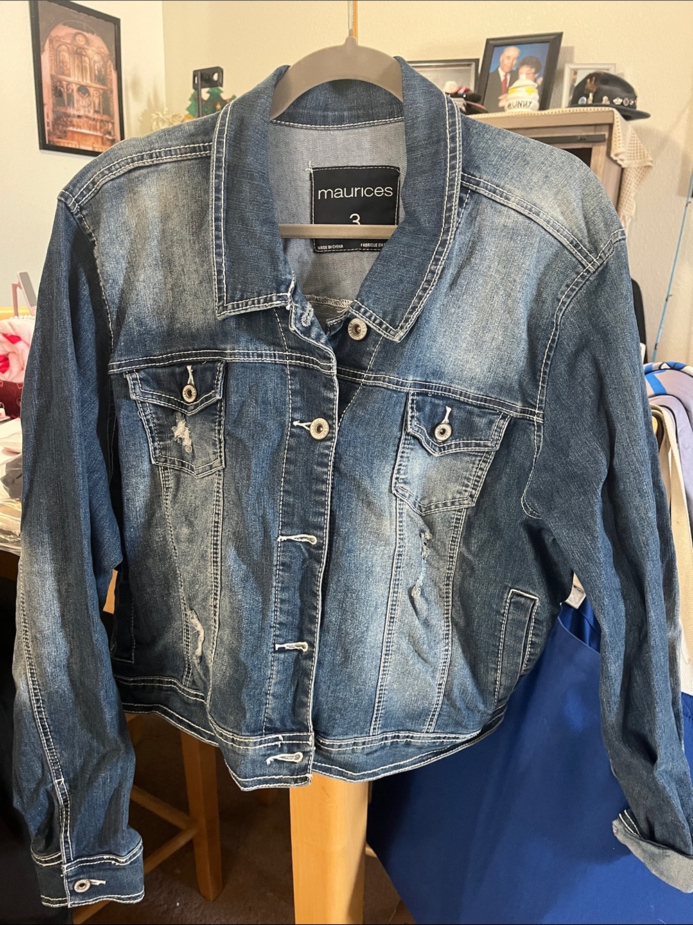 Maurices Distressed Medium Blue Denim Jacket